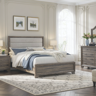 Sunvega Brown Oak Transitional Four-Drawer Chest with Metal Handles for Bedroom