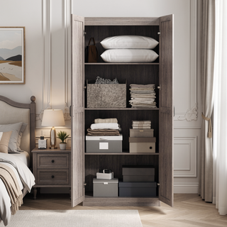 Sunvega Modern Free Standing Wardrobe Closet with 4 Adjustable Shelves for Bedroom