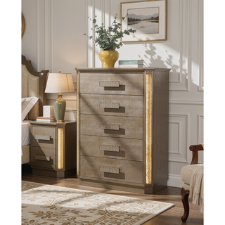 Sunvega Gold and Copper Chest with LED Light Accent and Five Spacious Drawers