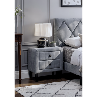 Sunvega Modern Velvet Nightstand with 2 Drawers and Sleek Tempered Legs