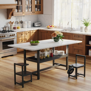 Sunvega Minimalist Dining Table with Walnut Textured MDF Top and Storage Shelf
