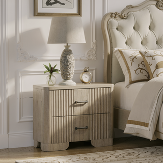 Sunvega Antique Oak Finish Transitional Rustic Nightstand with 2 Storage Drawers