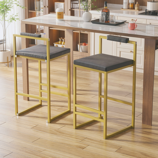 Sunvega Upholstered Velvet Bar Stools Set of 2 with Slim Metal Legs for Kitchen Counter