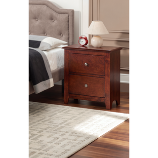 Sunvega Modern Style Cherry Color Wooden 2-Drawers Bedside Table with Round Knob Handle