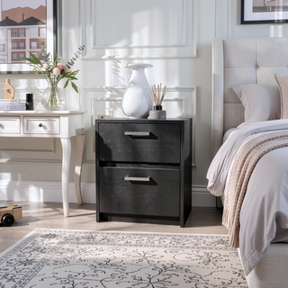 Sunvega Modern White 2-Drawer Nightstand with Metal Handles for Bedroom Storage