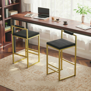 Sunvega Upholstered Velvet Bar Stools Set of 2 with Slim Metal Legs for Kitchen Counter