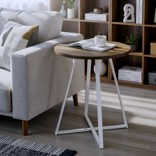 Sunvega Brown Oak Round 35-inch Pub Height Bistro Bar Table with Flared Geometric Base