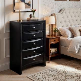 Sunvega Lucille Black Nightstand with Spacious Drawers and Chambered Fronts
