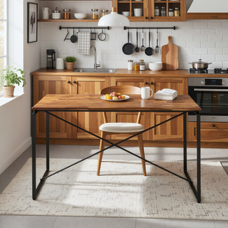 Sunvega Modern Industrial Rectangular Dining Table with Metal Sled Base