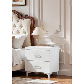 Sunvega White Finish Wood Nightstand with Dovetail Drawer and Metal Glide