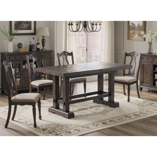 Sunvega Dark Brown Mango Wood Plank Effect Counter Table with Double Pedestal Base