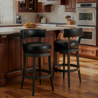 Sunvega 26 Inch Counter Height Swivel Bar Stool in Onyx Faux Leather and American Gray Wood
