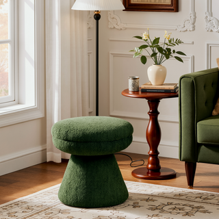 Sunvega Green Contemporary Accent Stool with Mushroom Shape Design and Teddy Fabric