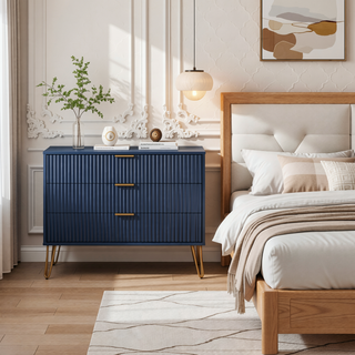 Sunvega Modern Glam Dresser with Gold Metal Handles and Splayed Legs for Bedroom