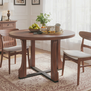 Sunvega 48 Inch Round Dining Table with Vintage Farmhouse Pedestal Base