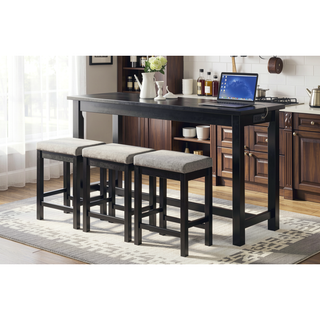 Sunvega White Counter Height Dining Set with USB Ports and Fabric Stools