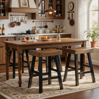 Sunvega Set of Two Brown Saddle Seat Stools with Black Rubberwood Frame