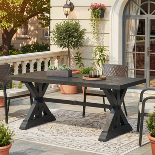 Sunvega Modern Outdoor Dining Table with Antique Matte Black Aluminum Frame
