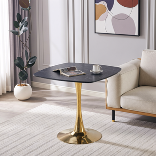 Sunvega Mid-Century Modern Square Dining Table with Black and Golden Tulip Pedestal Base