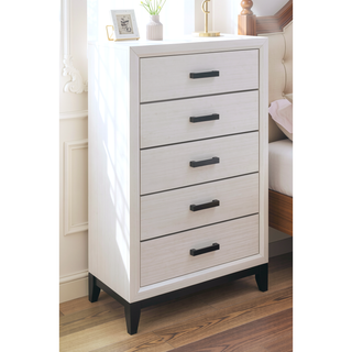 Sunvega White Finish Chest with Black Hardware and Five Drawers