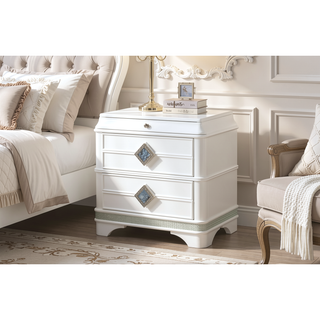 Sunvega Modern Style Nightstand with Soft-Closing Drawers and Crystal Accents
