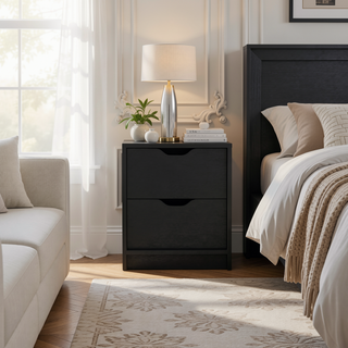 Sunvega White 2 Drawer Nightstand End Table with Pull Out System and Sleek Design