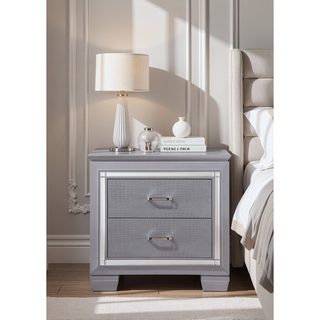 Sunvega Modern LED Nightstand with Beveled Mirror Accents and Chrome Finish Hardware