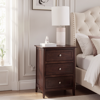 Sunvega Transitional Oak Nightstand With Three Drawers For Bedroom