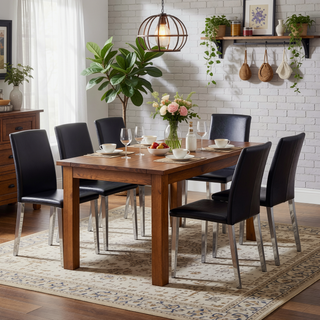 Sunvega Black Leather Chairs with Chrome Legs for Modern Minimalist Home Dining Set