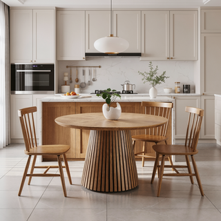 Sunvega Modern Oval Wooden Dining Table with Slatted Legs for Living Room