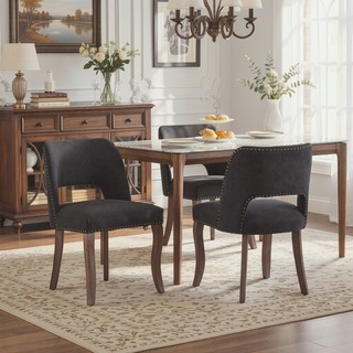 Sunvega Modern Fabric Upholstered Dining Chairs Set of 2 with Hollow-out Design and Curved Backrest