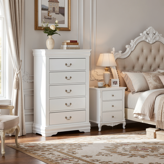 Sunvega Dark Cherry Finish Transitional Chest with English Dovetail Drawers and Bracket Legs