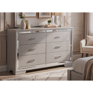 Sunvega Elegant Silver Champagne Nightstand with Two Ample Drawers for Snug Areas