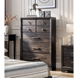 Sunvega Contemporary Dark Wood Finish Nightstand with Two Drawers and Metal Knobs