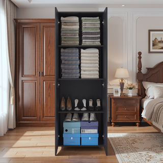 Sunvega Two-Door Compact Wardrobe with Fixed Shelves for Bedroom Storage