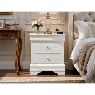 Sunvega Crystal Embellished Contemporary Nightstand with Textured Drawers and Tapered Base
