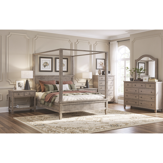Sunvega Gray Oak Finish Classic Transitional Nightstand with 2 Drawers and Open Shelf