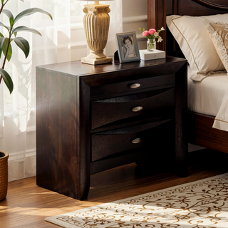 Sunvega Cherry Solid Wood Contemporary Nightstand with 2-Drawers and Nickel Knob Pulls