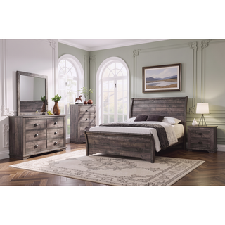 Sunvega Contemporary Gray Wooden Nightstand with Two Drawers and Metal Hardware