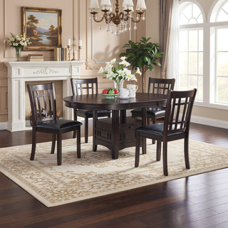 Sunvega Espresso Oval Extension Leaf Dining Table with Modern Curved Edges