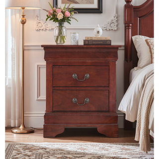 Sunvega Cherry Finish Nightstand with Two Drawers for Convenient Storage