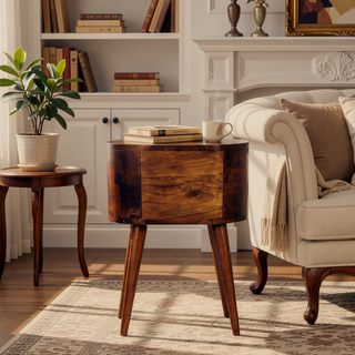 Sunvega Solid Mango Wood Nightstand with 2 Drawers and Nordic Legs