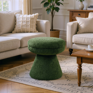 Sunvega Green Contemporary Accent Stool with Mushroom Shape Design and Teddy Fabric