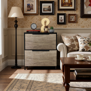 Sunvega Light Gray Nightstand with Two Drawers and Metal Handles for Bedroom