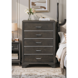 Sunvega Gray Finish Chest with Five Drawers and Sleek Modern Handles