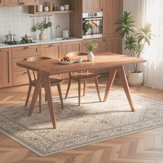 Sunvega Mid-Century Modern Rattan Bench with Natural Finish for Kitchen Dining