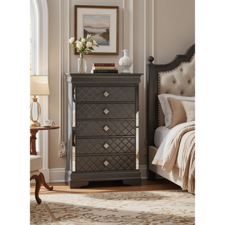 Sunvega Sophisticated Silver Champagne Transitional Nightstand with Two Drawers for Storage