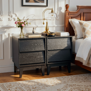 Sunvega Vintage-Style Bevel Design MDF Nightstand with Hidden Drawer Pulls