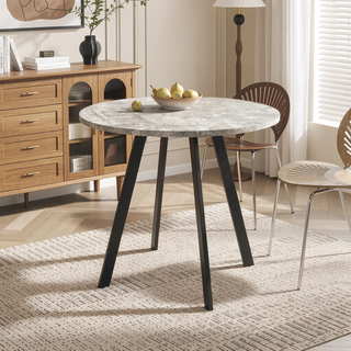 Sunvega Modern Minimalist Gray Cement Circular Dining Table with Industrial Style