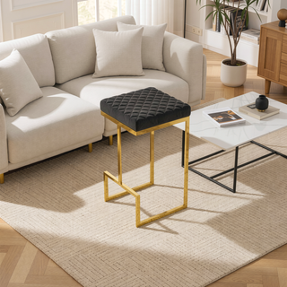 Sunvega Mid Century Modern Upholstered Stool with Metal Legs and Footrest